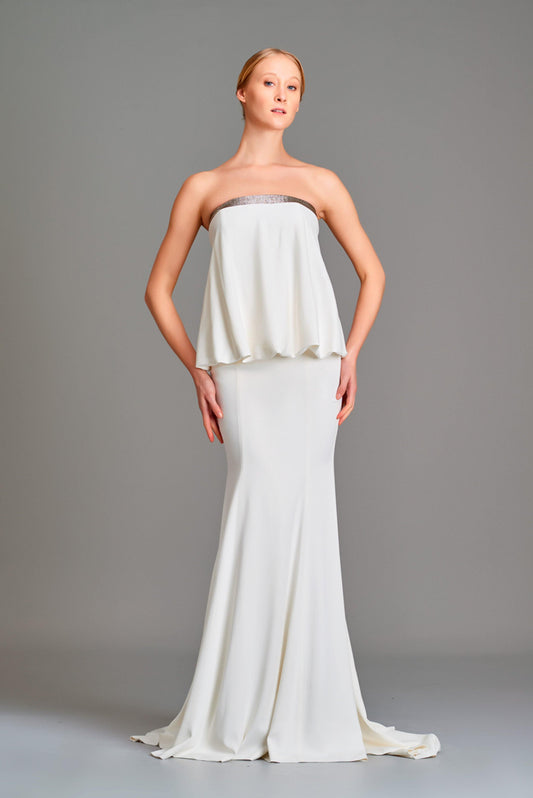 Draped double viscose and stretch metallic long dress - John Paul Ataker