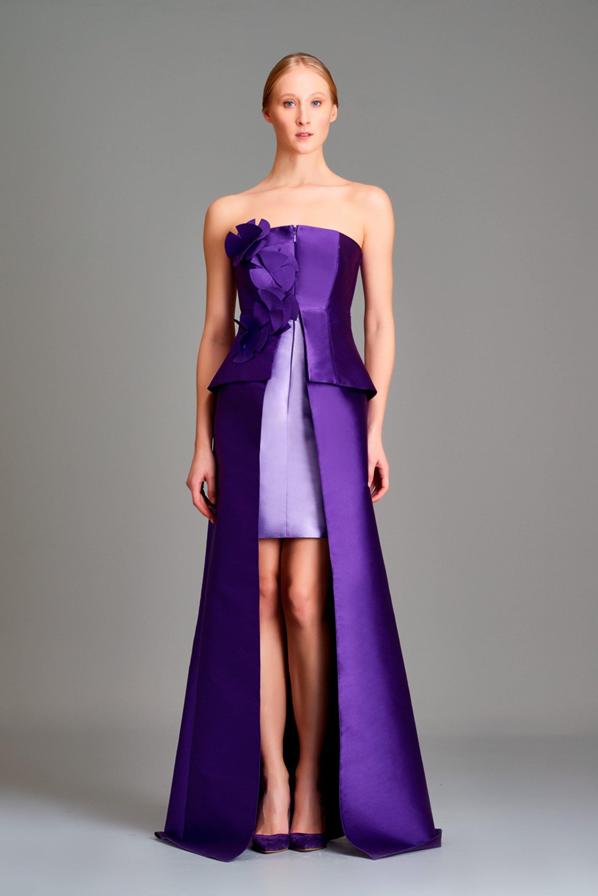 3d flower detailed high-low dress - John Paul Ataker