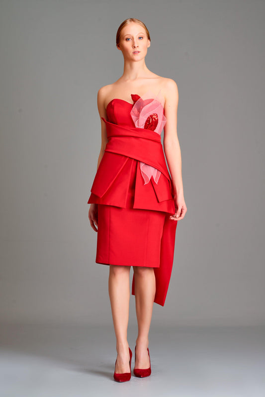 Pleat organza detailed taffeta long dress - John Paul Ataker