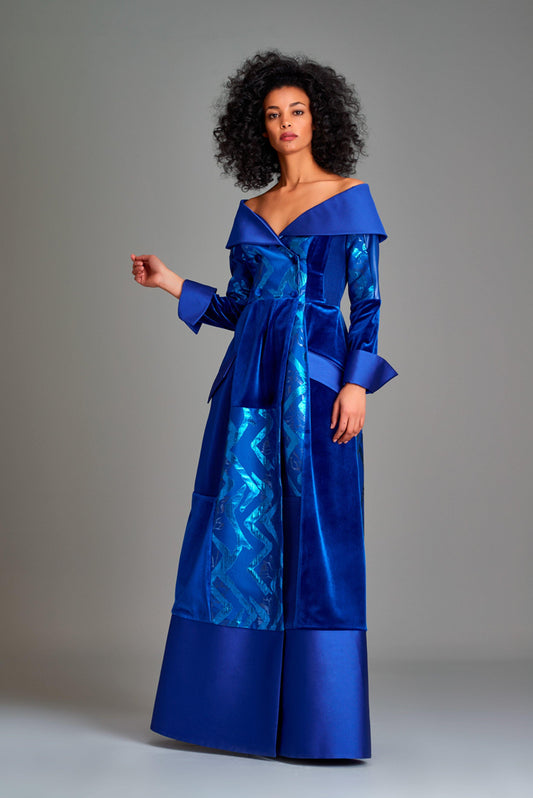 Multi fabric combined off-shoulder long dress - John Paul Ataker