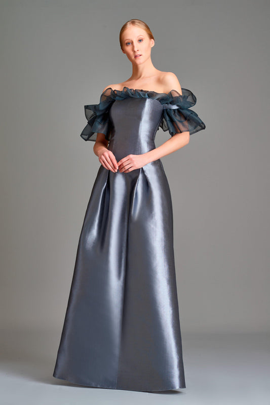 Organza sleeve detailed double-side taffeta long dress - John Paul Ataker