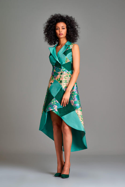 Multi fabric combined short dress - John Paul Ataker