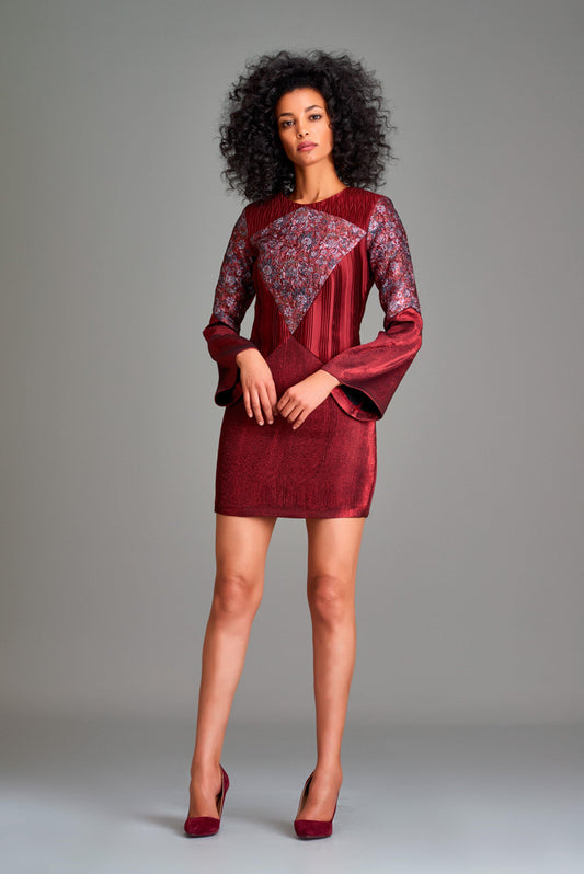 Multi fabric combined short dress - John Paul Ataker