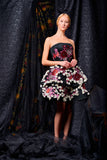 Small pleated taffeta fabric with flower appliques and 3d flower short dress - John Paul Ataker