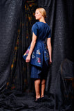 Small pleated taffeta fabric with flower appliques knee-lenght dress - John Paul Ataker