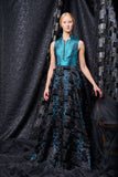 Tribal Fil-Coupe and Stretch Metallic Fabric Long Dress