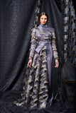 Tribal Fil-Coupe and Stretch Metallic Fabric Long Dress