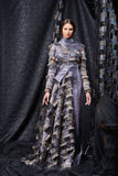 Tribal Fil-Coupe and Stretch Metallic Fabric Long Dress