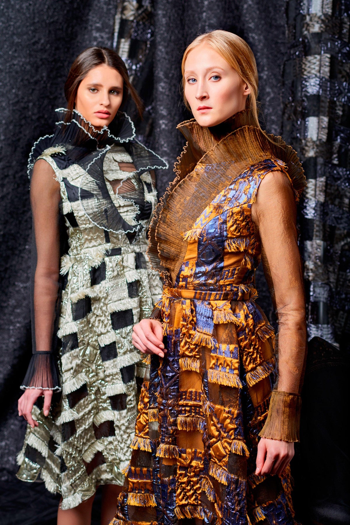 Pleated organza and tribal fil-coupe short dress - John Paul Ataker