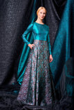 Flowered metallic jacquard and stretch metallic fabric long dress - John Paul Ataker