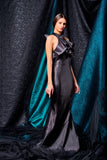 Ruffled stretch metallic draped long dress - John Paul Ataker