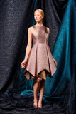 Mosaic jacquard and metallic satin paneled short dress - John Paul Ataker