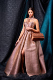 Mosaic jacquard structured long dress with front slit - John Paul Ataker