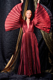 Pleated metallic satin gown with bodice pleat detail. - John Paul Ataker