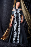 Pleated organza detailed taffeta long dress - John Paul Ataker