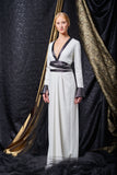Double Viscose and Metallic Band Detailed Long Dress