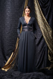 Double Viscose and Metallic Band Detailed Long Dress