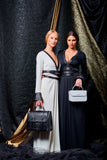 Double viscose and stretch metallic band detailed long dress - John Paul Ataker