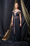 Double Viscose and Metallic Band Detailed Long Dress
