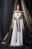 Double Viscose and Metallic Band Detailed Long Dress