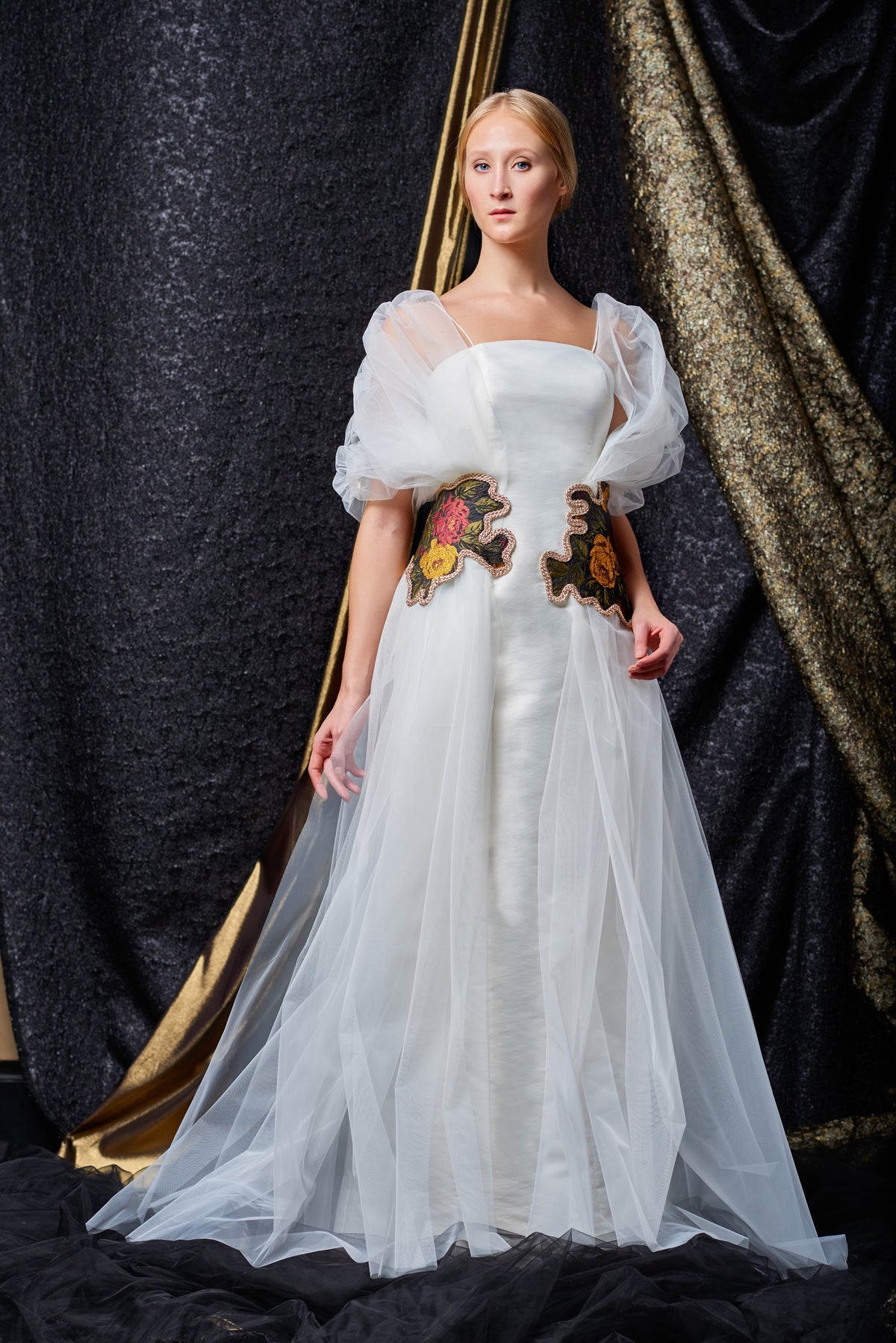 draped organza dress One Shoulder Draped Organza and Crepe Gown