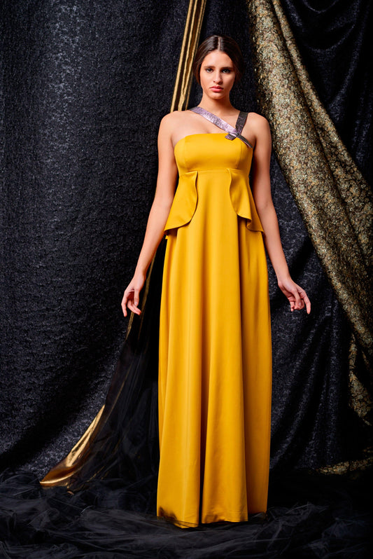 Stretch metallic band double viscose long dress - John Paul Ataker