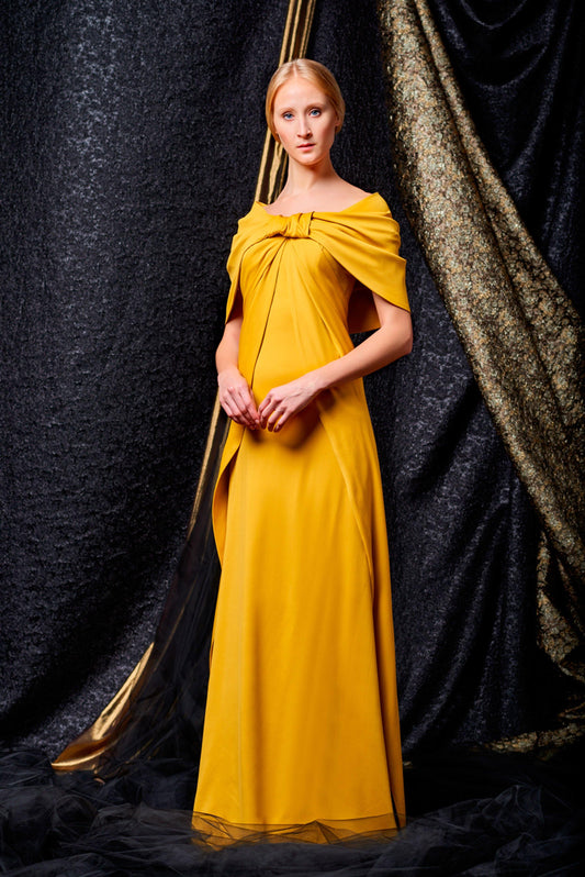 Bow detailed double viscose long dress - John Paul Ataker