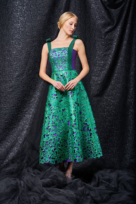 Sequin Detailed Taffeta Midi Dress