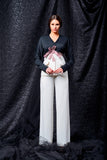 Two-Toned Double Viscose and Metallic Band Detailed Jacket with High-Waist Double Viscose Pant