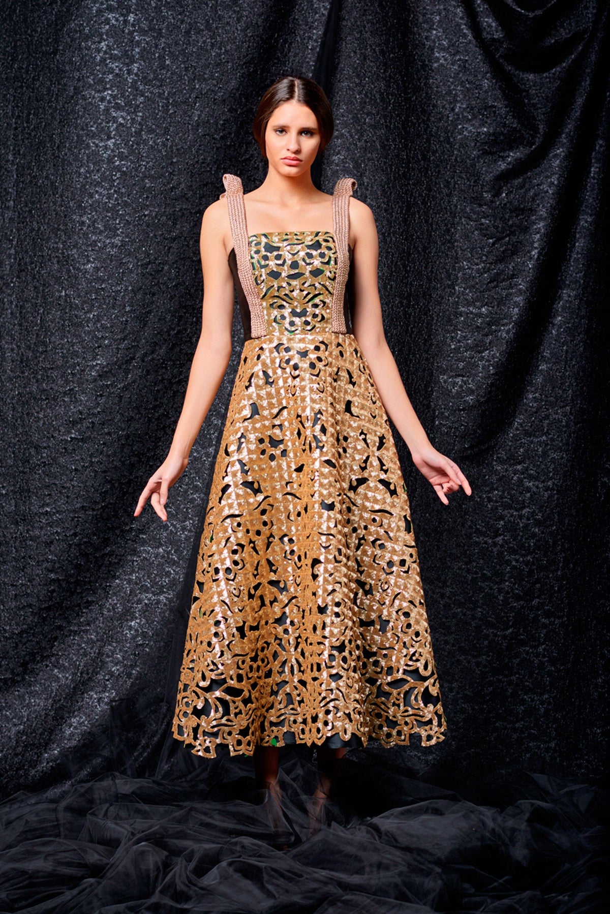 Gold taffeta dress shop