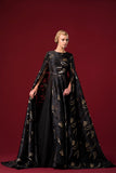 Ethnic Jacquard Cape Sleeves and Organza Side Panelles