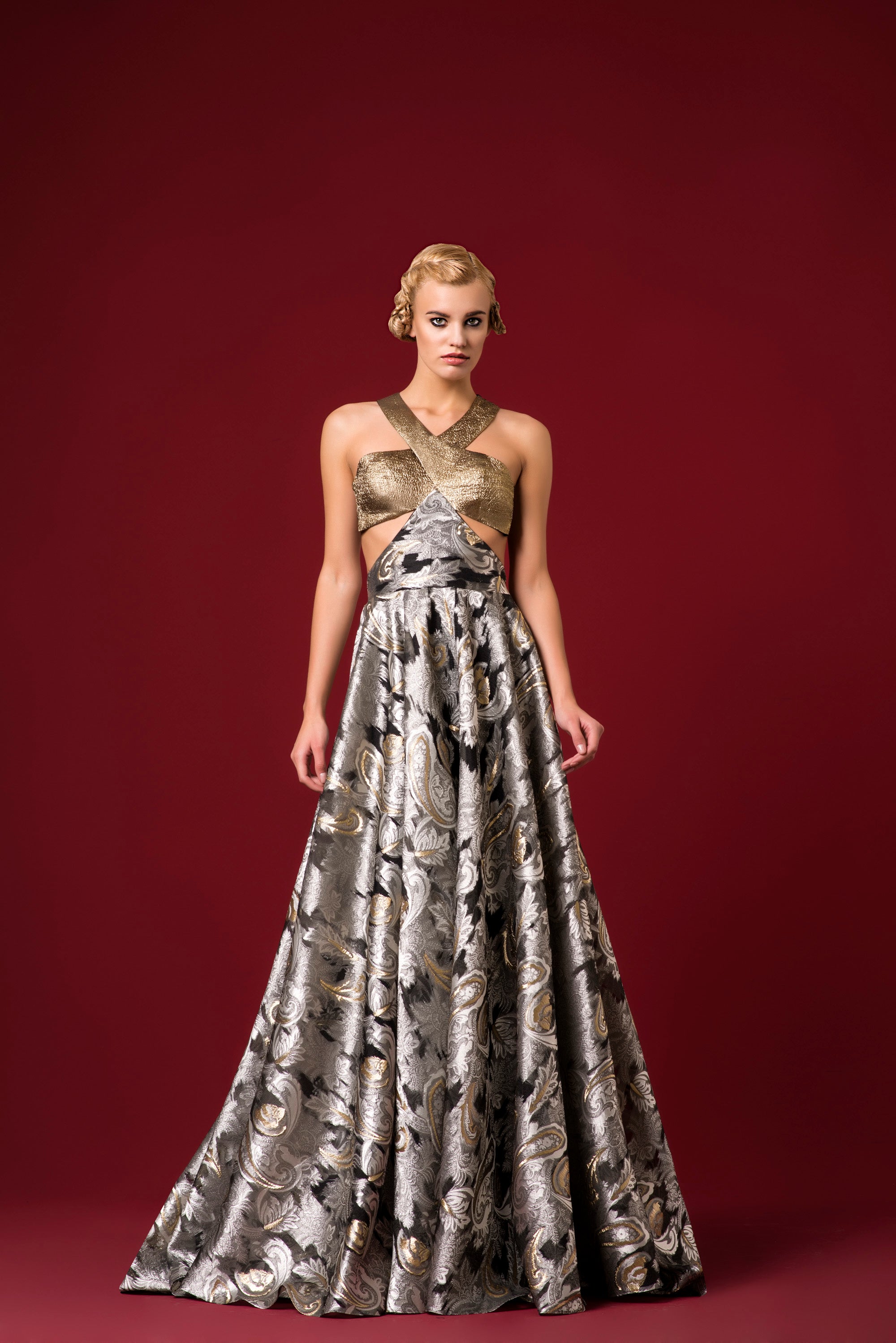 Metallic Jacquard Bodice Ethnic Jacquard Long Dress John Paul Ataker Metallic Jacquard Bodice Ethnic Jacquard Long Dress John Paul Ataker