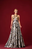 Metallic Jacquard Bodice Ethnic Jacquard Long Dress