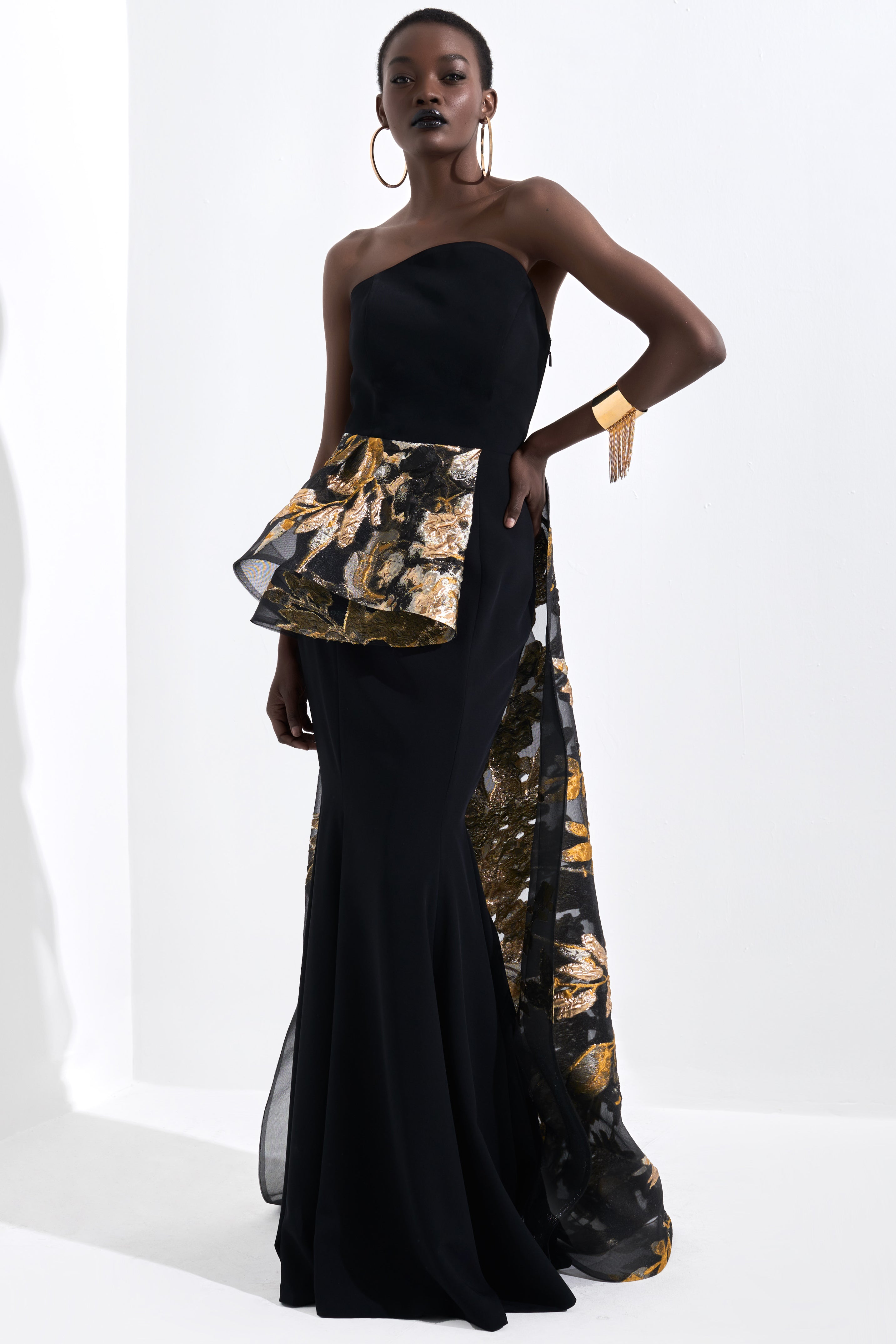 Structured Floral Jacquard Gown