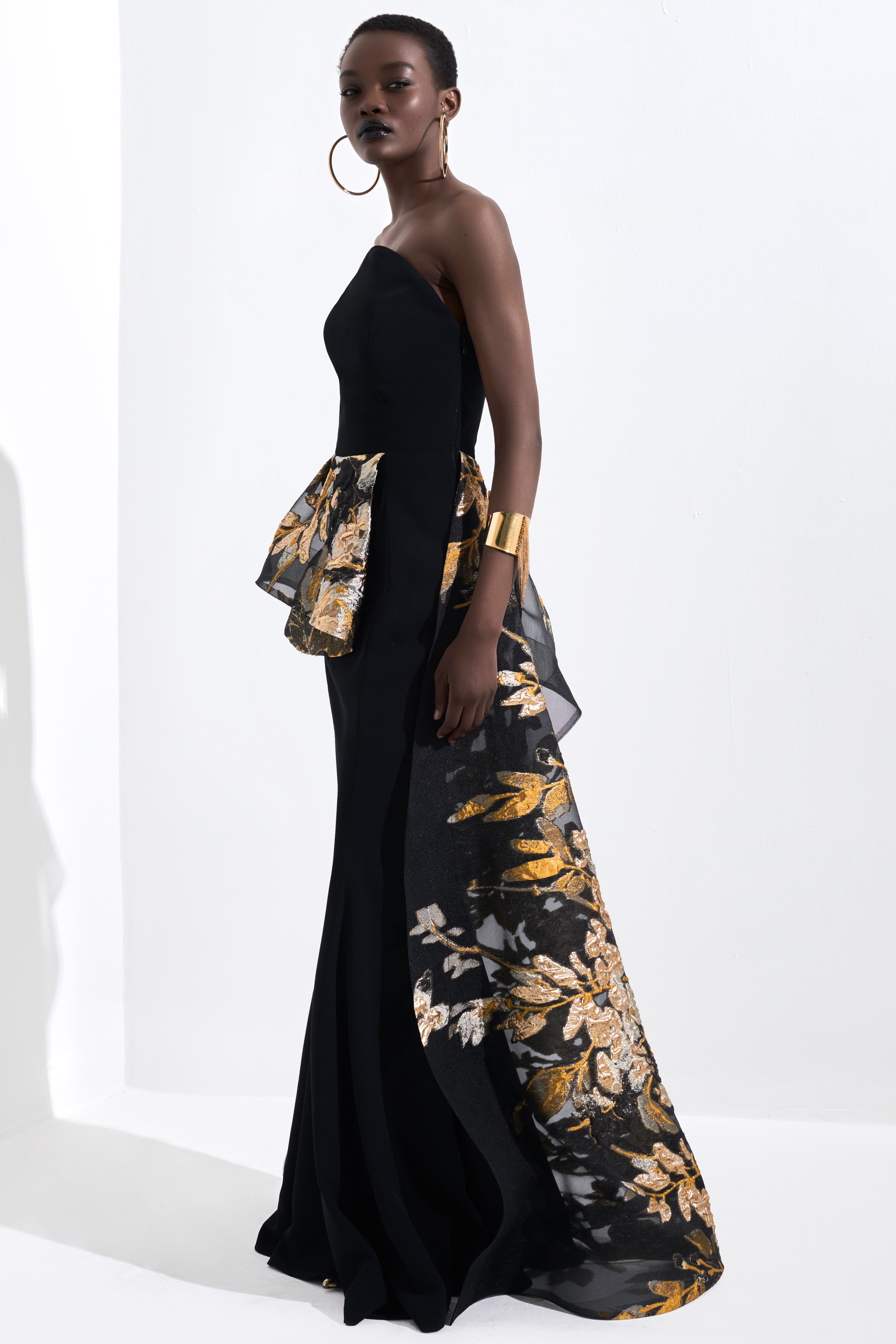 Structured Floral Jacquard Gown