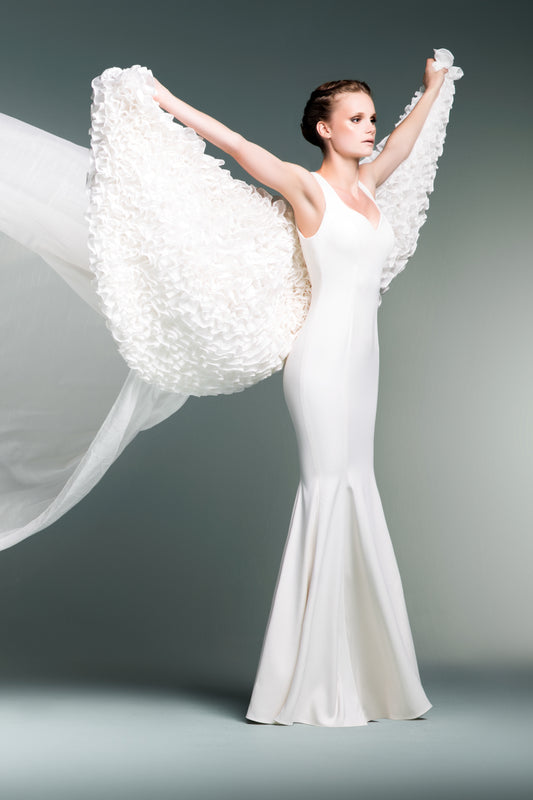 Ruffled Mesh Wing Viscose Mermaid Dress