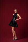 Faux Fur Detailed Stretch Leatherette Short Dress