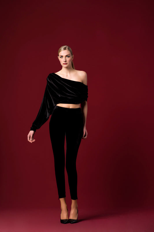 Stretch Velvet Draped Top with Pant