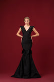 Structured V Neckline Jacquard Long Dress
