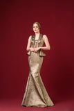 Piping Detailed Metallic Jacquard Mermaid Dress