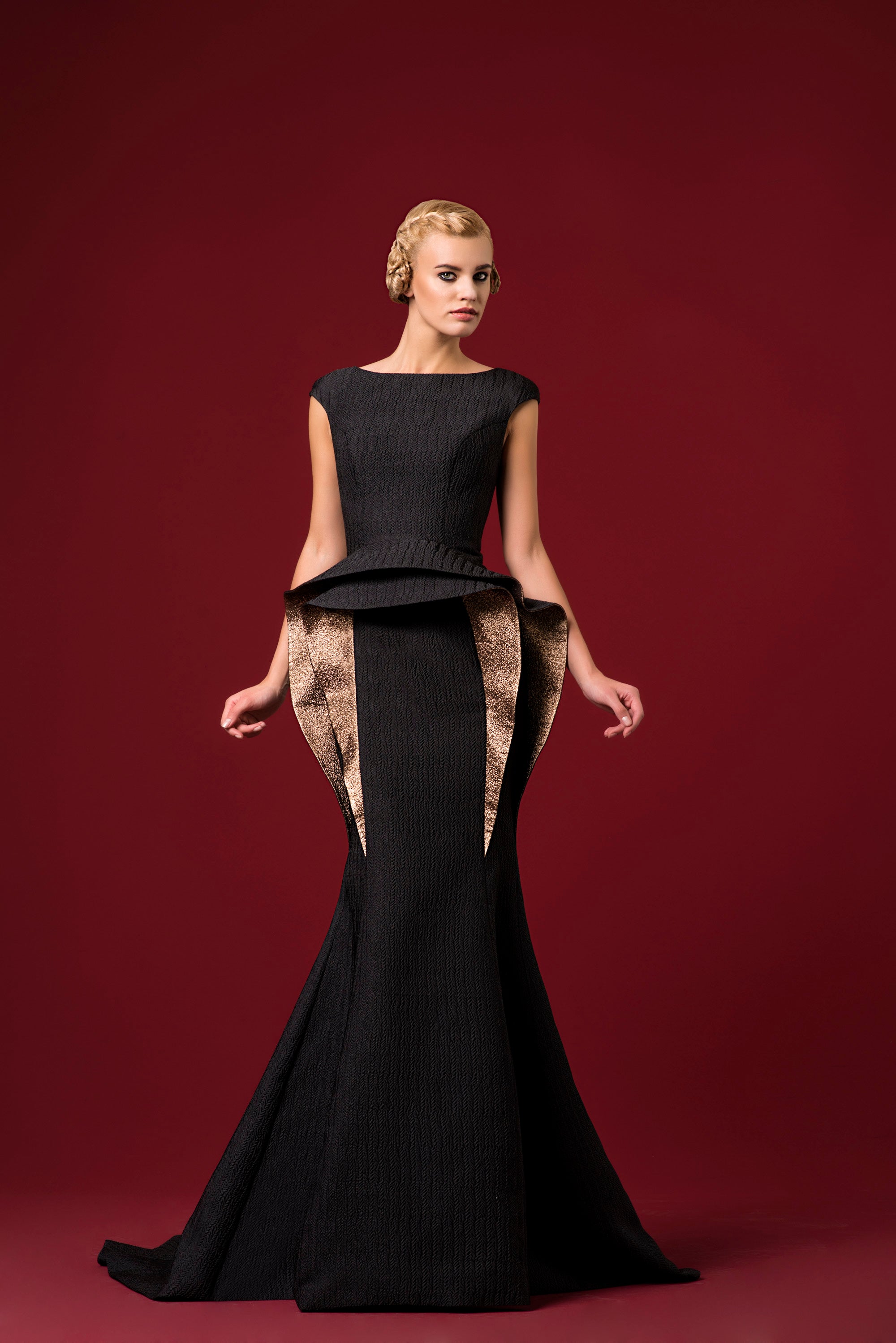 Structured Jacquard Gown with Hint Of Metallic Jacquard