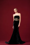 Stretch Velvet Dress with Velvet Piping Detailed Belt