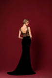 Metallic Jacquard Panelled Stretch Velvet Long Dress