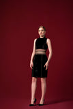 Metallic Piping Detailed Stretch Velvet Short Dress