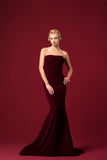 Draped Strapless Shinny Velvet Long Dress