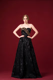 Lazer-Cut Detailed Strapless Jacquard Organza Dress