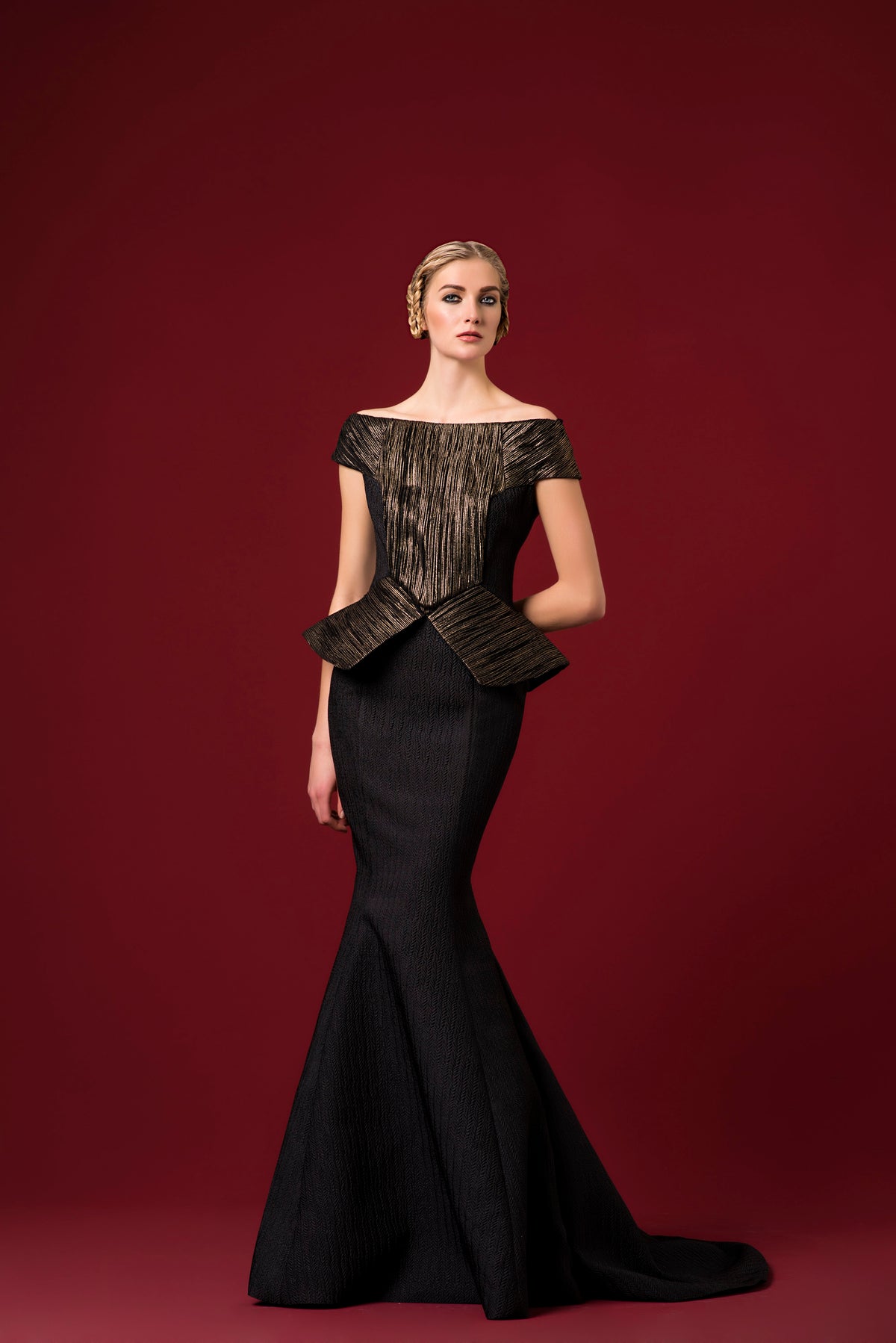 Pleated Foiled Sheer-Mesh and Jacquard Dress