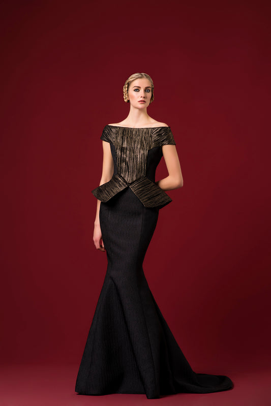 Pleated Foiled Sheer-Mesh and Jacquard Dress