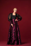 High-Volume Sleeved Jacquard Organza Long Dress