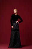 Lazer-Cut Panelled Velvet Long Dress